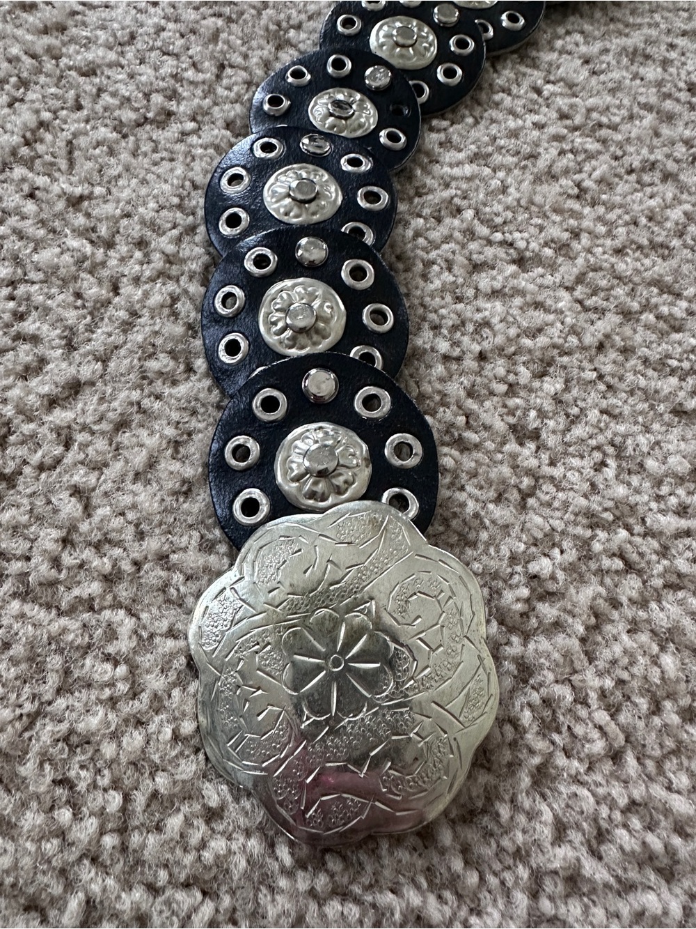 Y2K Boho Braided Leather Tie Belt + Studded Concho Belt - Brown & Black - Picture 2 of 4